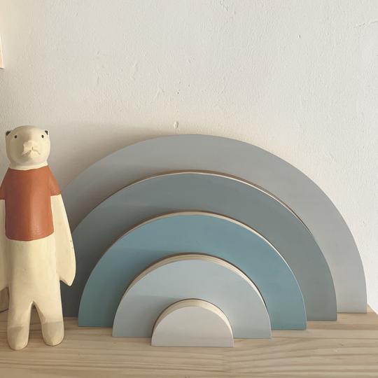 Calm Blue & Grey Wooden Stacking Rainbow | 5 Pieces Wooden Toys Liv Bespoke 