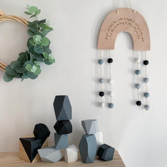 Gem Stacking | 10 Pieces Wooden Toys Liv Bespoke Monochrome 