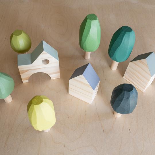 Little City Houses Large | 9 Pieces Wooden Toys Liv Bespoke Blues 