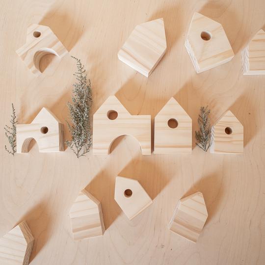 Little City Houses Large | 9 Pieces Wooden Toys Liv Bespoke Raw Pine 