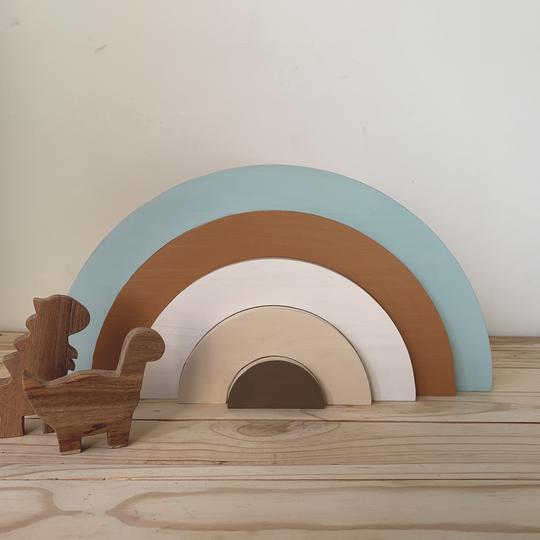 Stacking Rainbow | 5 Pieces Wooden Toys Liv Bespoke Mustard & Blue 
