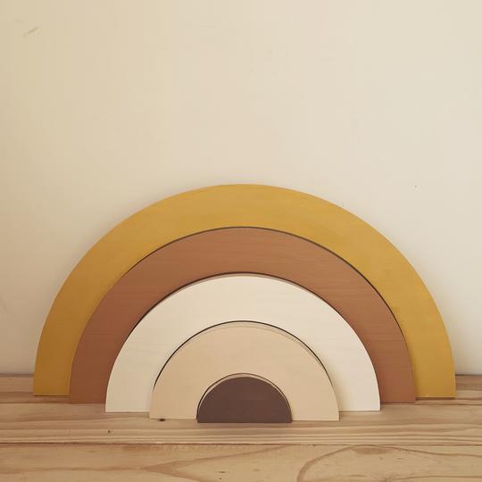 Stacking Rainbow | 5 Pieces Wooden Toys Liv Bespoke Mustard & Brown 