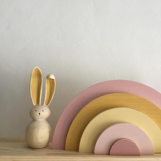 Stacking Rainbow | 5 Pieces Wooden Toys Liv Bespoke Pink & Mustard 