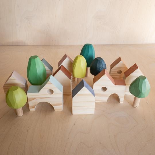 Wooden Gem Trees | 6 Pieces Wooden Toys Liv Bespoke Evergreen 